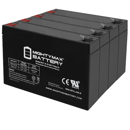 6V 7AH PS-682 PS7-6 Sealed Rechargeable Battery - 4 Pack
